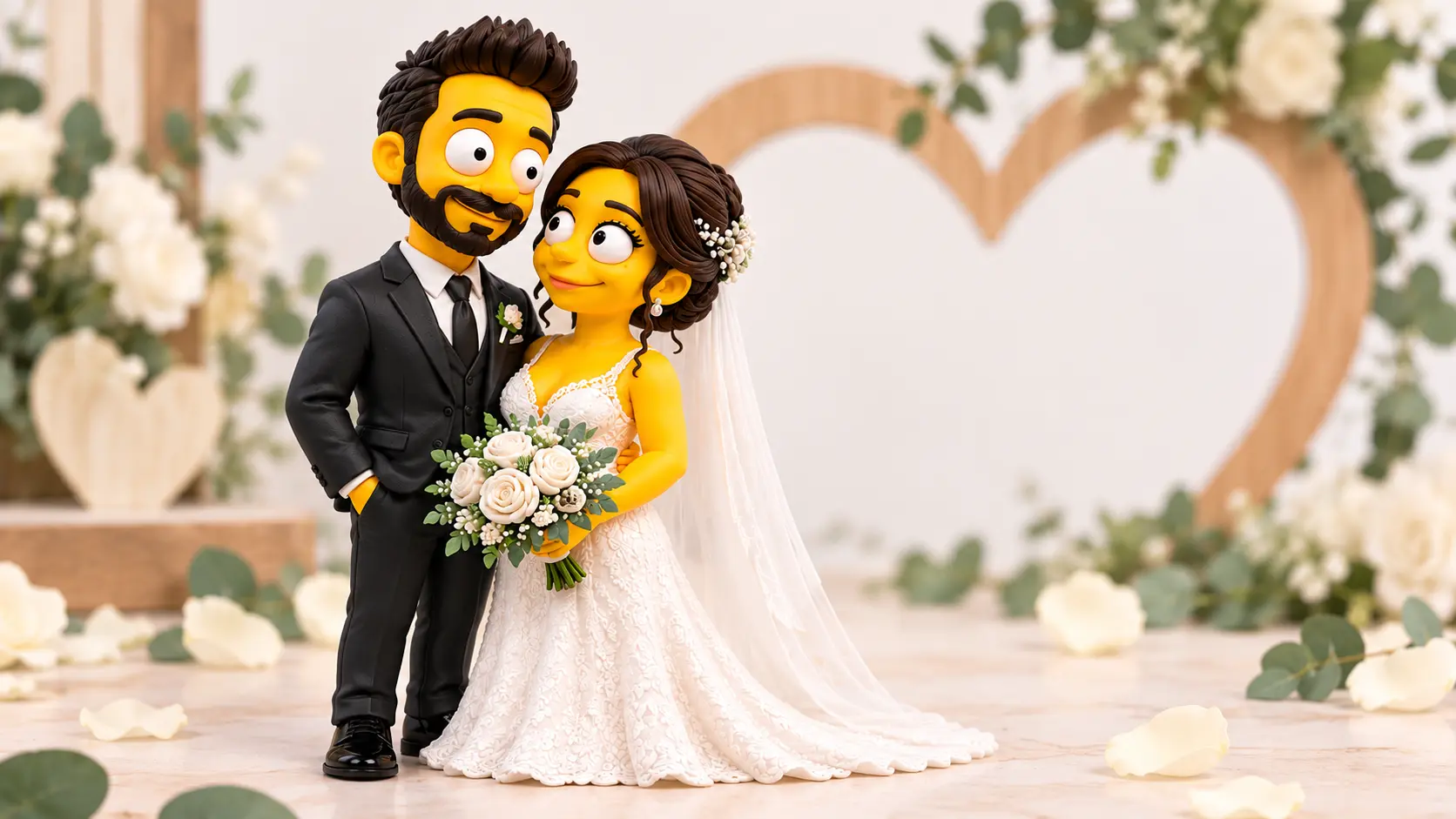 Pareja de novios en figuras personalizadas estilo Simpsons